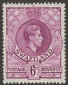 Click for more photos and details Swaziland 1943 KGVI 6d Deep Magenta p13½x14 Mint SG34a