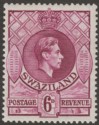 Swaziland 1944 KGVI 6d Reddish Purple p13½x14 Mint SG34b