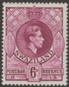 Click for more photos and details Swaziland 1944 KGVI 6d Reddish Purple p13½x14 Mint SG34b