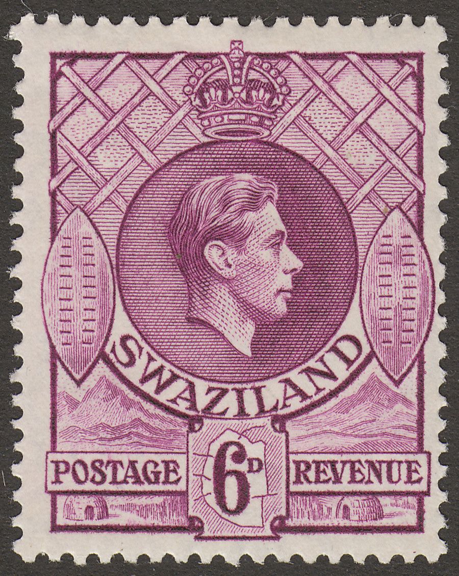 Swaziland 1938 KGVI 6d Reddish Purple p13½x13 Mint SG34