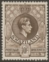 Click for more photos and details Swaziland 1938 KGVI 10sh Sepia perf 13½x13 Mint SG38