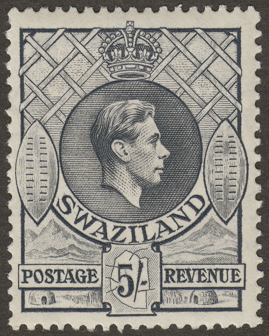 Swaziland 1938 KGVI 5sh Grey perf 13½x13 Mint SG37
