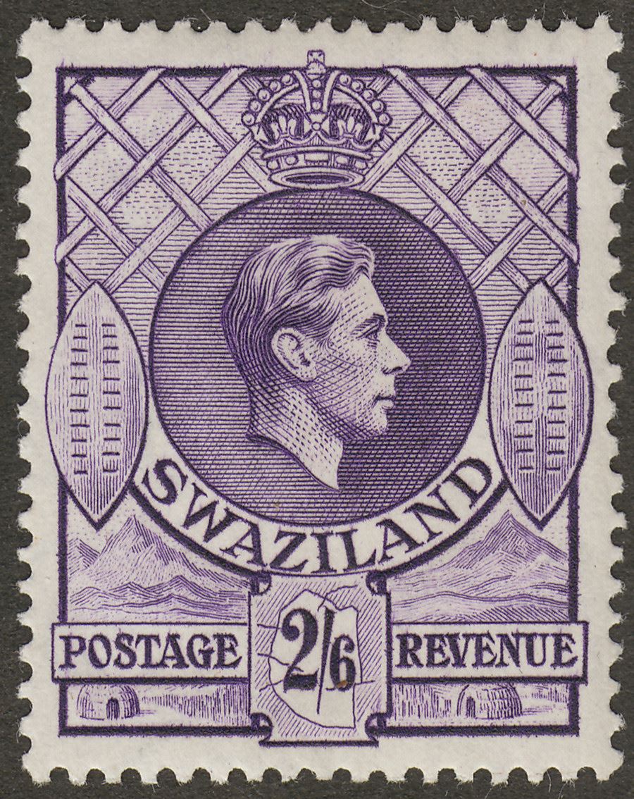 Swaziland 1938 KGVI 2sh6d Bright Violet p13½x13 Mint SG36