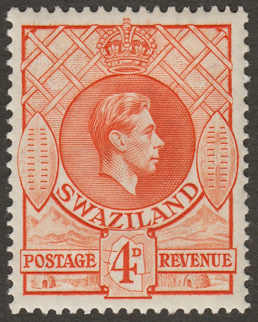 Swaziland 1938 KGVI 4d Orange p13½x13 Mint SG33