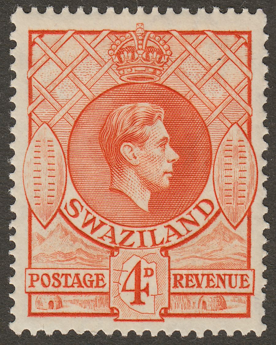 Swaziland 1938 KGVI 4d Orange p13½x13 Mint SG33