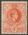 Click for more photos and details Swaziland 1938 KGVI 4d Orange p13½x13 Mint SG33