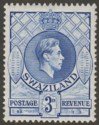 Click for more photos and details Swaziland 1946 KGVI 3d Light Ultramarine p13½x14 Mint SG32c