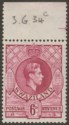 Click for more photos and details Swaziland 1954 KGVI 6d Claret p13½x14 Mint SG34c