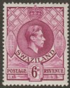 Click for more photos and details Swaziland 1944 KGVI 6d Reddish Purple p13½x14 Mint SG34b