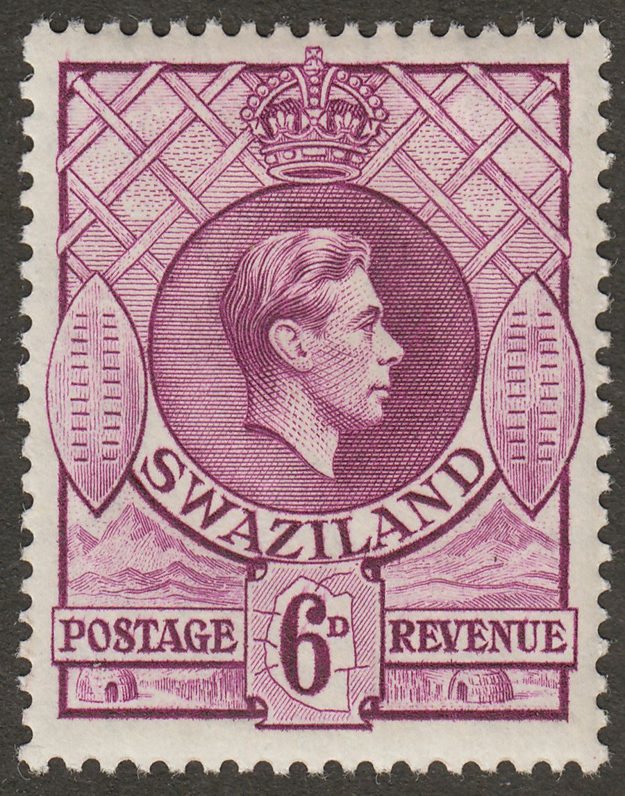 Swaziland 1938 KGVI 6d Reddish Purple p13½x13 Mint SG34