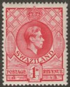 Click for more photos and details Swaziland 1938 KGVI 1d Rose-Red p13½x13 Mint SG29