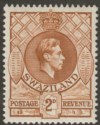 Click for more photos and details Swaziland 1938 KGVI 2d Yellow-Brown p13½x13 Mint SG31