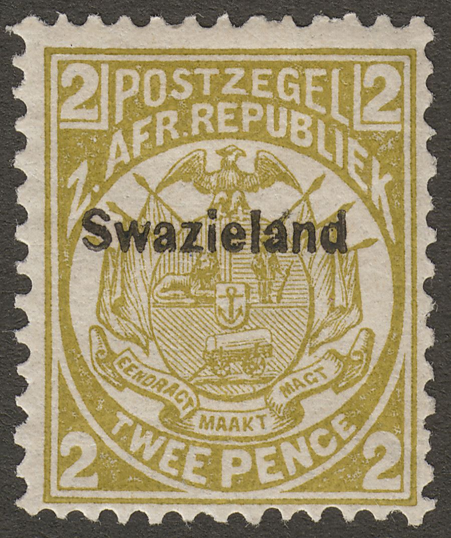 Swaziland 1889 QV Overprint 2d Olive-Bistre p12½ x 12 Mint SG2