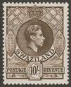 Click for more photos and details Swaziland 1938 KGVI 10sh Sepia perf 13½x13 Mint SG38