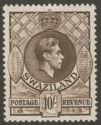 Click for more photos and details Swaziland 1938 KGVI 10sh Sepia perf 13½x13 Mint SG38