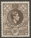 Swaziland 1938 KGVI 10sh Sepia perf 13½x13 Mint SG38