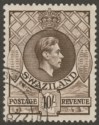 Swaziland 1938 KGVI 10sh Sepia perf 13½x13 Used SG38