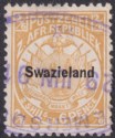 Swaziland 1890 QV Overprint 2sh6d Buff p12½ Telegraphic Used SG7 with thin