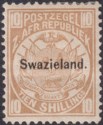 Swaziland 1894 QV Overprint 10sh Yel-Brown Unissued Dot Variety Mint SG footnote