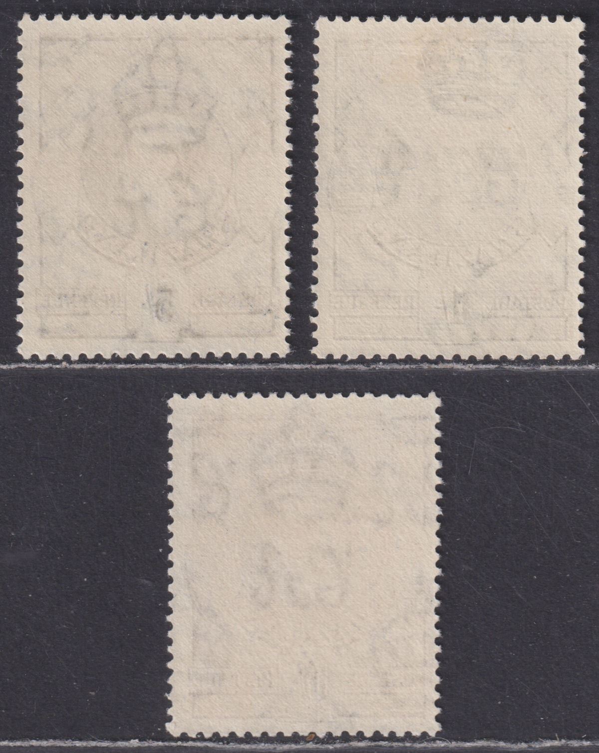 Swaziland 1943-44 KGVI 1sh, 5sh, 10sh p13½x14 Mint SG35a SG37b SG38a cat £65
