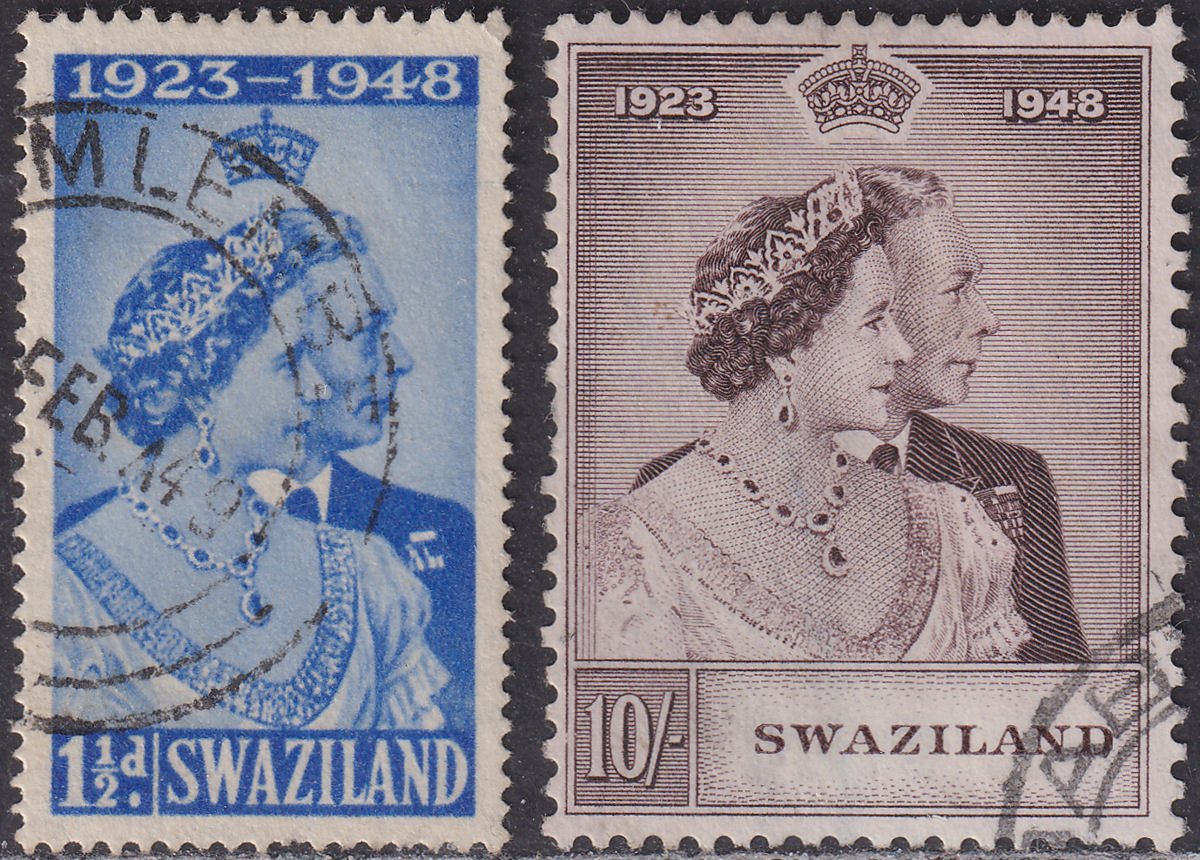 Swaziland 1948 KGVI Royal Silver Wedding 1½d, 10sh Used SG46-47 cat £46