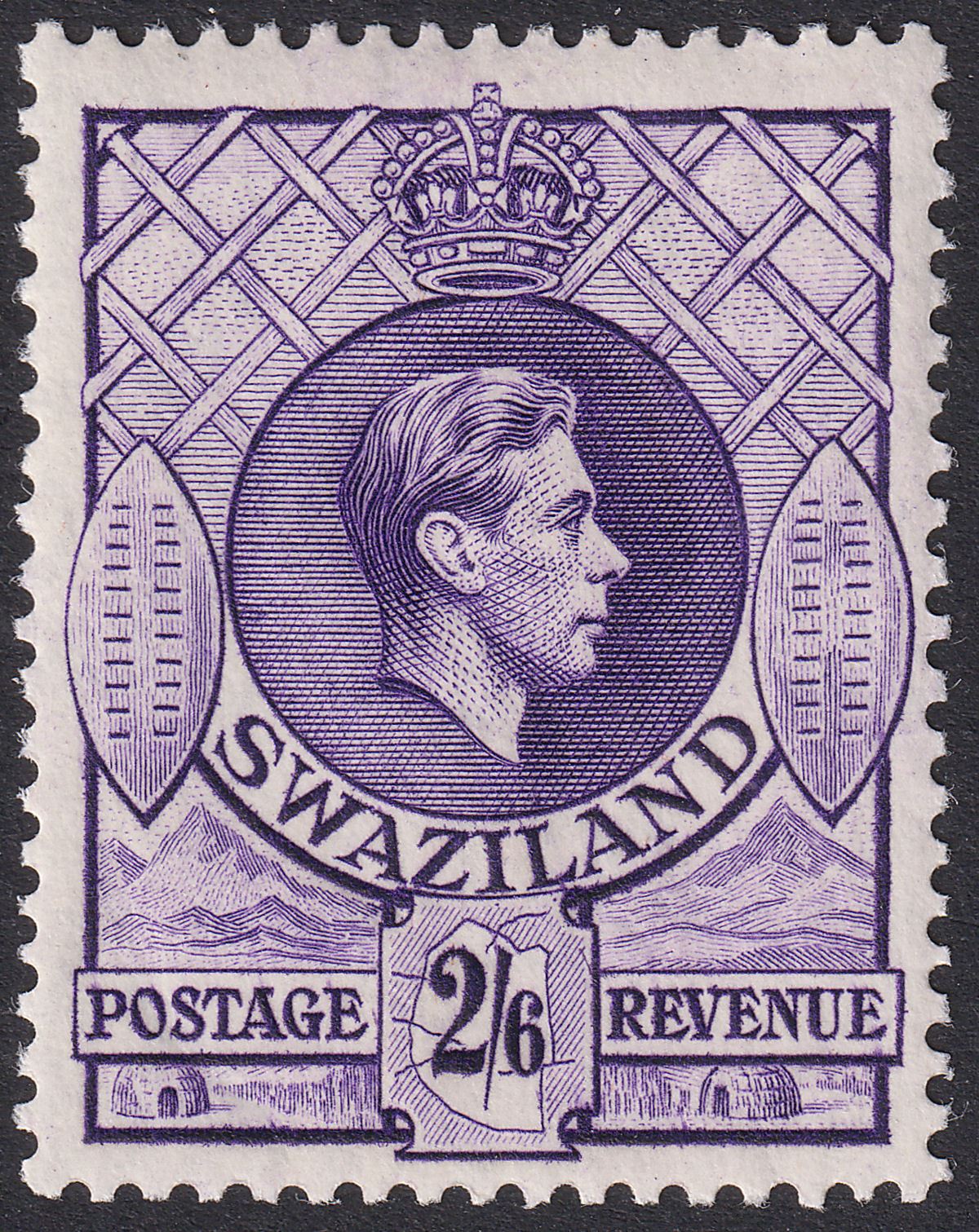 Swaziland 1938 KGVI 2sh6d Bright Violet p13½x13 Mint SG36