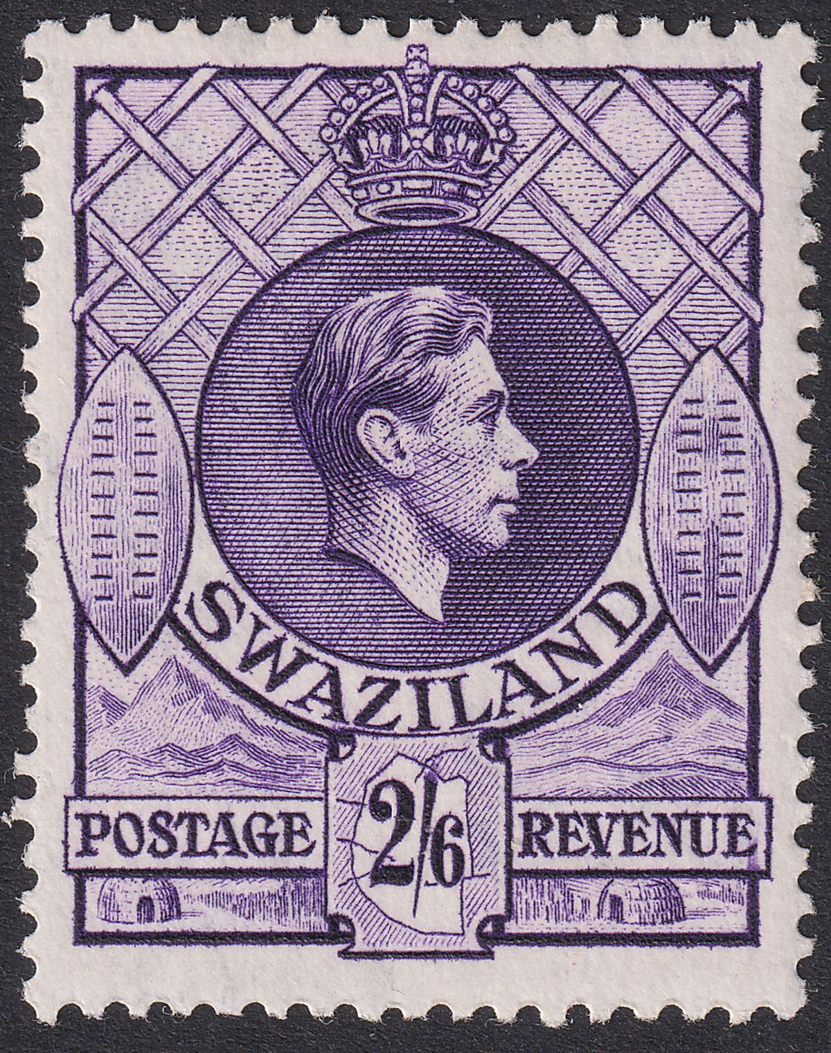 Swaziland 1951 KGVI 2sh6d Purple-Violet p13½x14 Mint SG36a