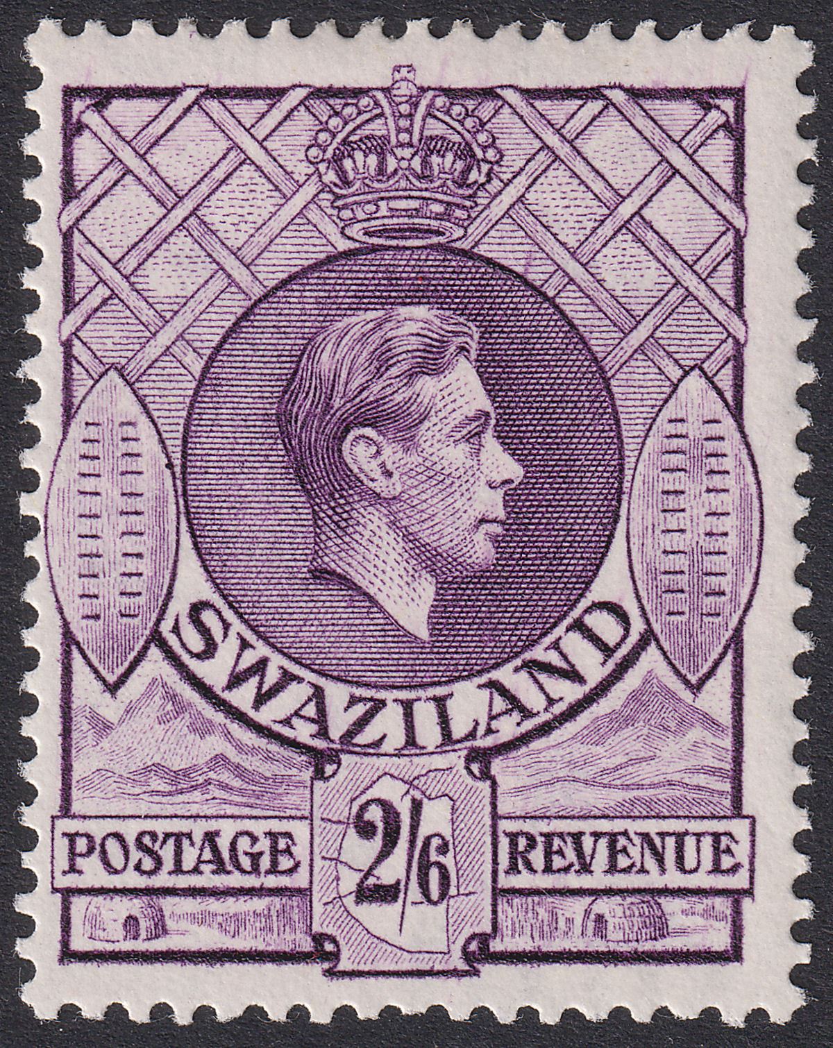Swaziland 1947 KGVI 2sh6d Reddish Violet p13½x14 Mint SG36b