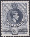 Click for more photos and details Swaziland 1944 KGVI 5sh Blue Grey perf 13½x14 Mint SG37b