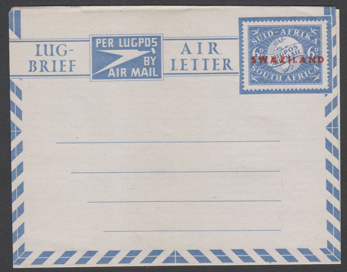 South Africa 1949 KGVI 6d Swaziland Opt Postal Stationary Airmail Letter Unused