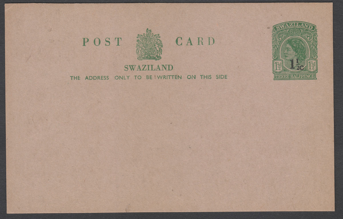 Swaziland 1961 QEII 1½c Surcharge on 1½d Postal Stationary Postcard Unused T1a