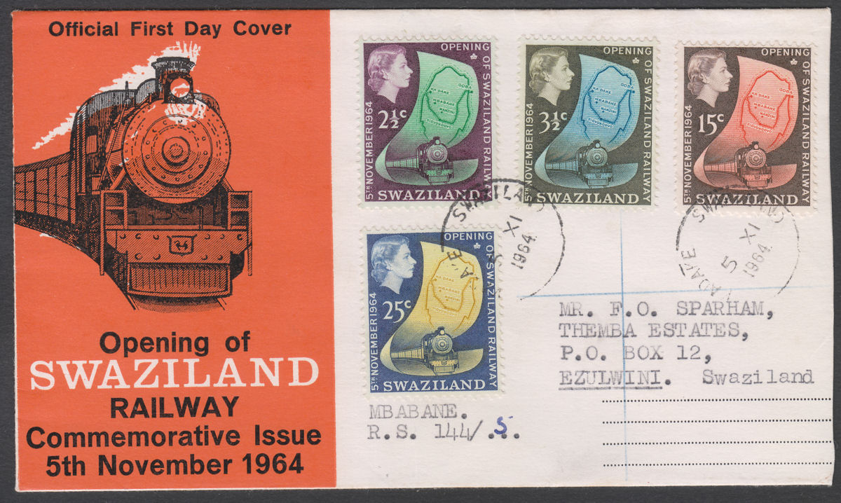 Swaziland 1964 QEII Swaziland Railway Set Used Commem Official Regd FDC KADAKE