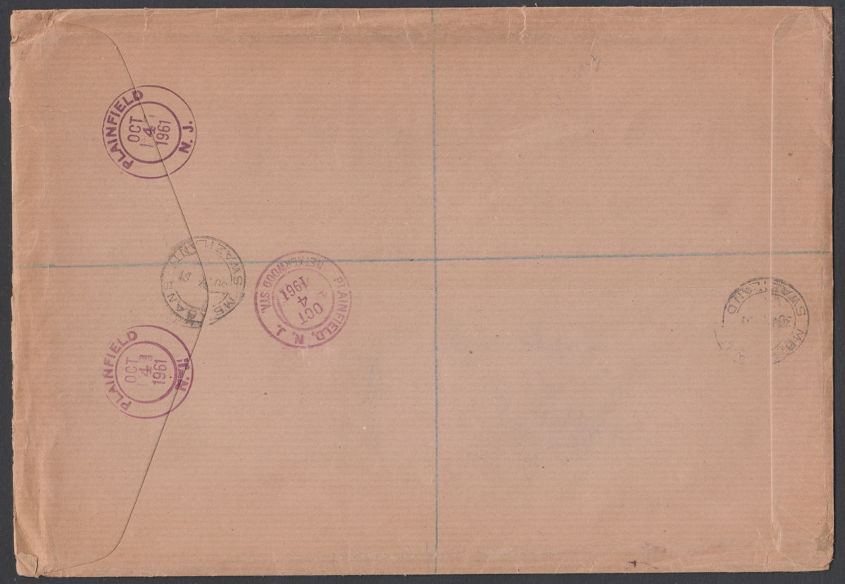 Swaziland 1961 QEII Full Set w Extras Used Official Regd Airmail Cover MBABANE