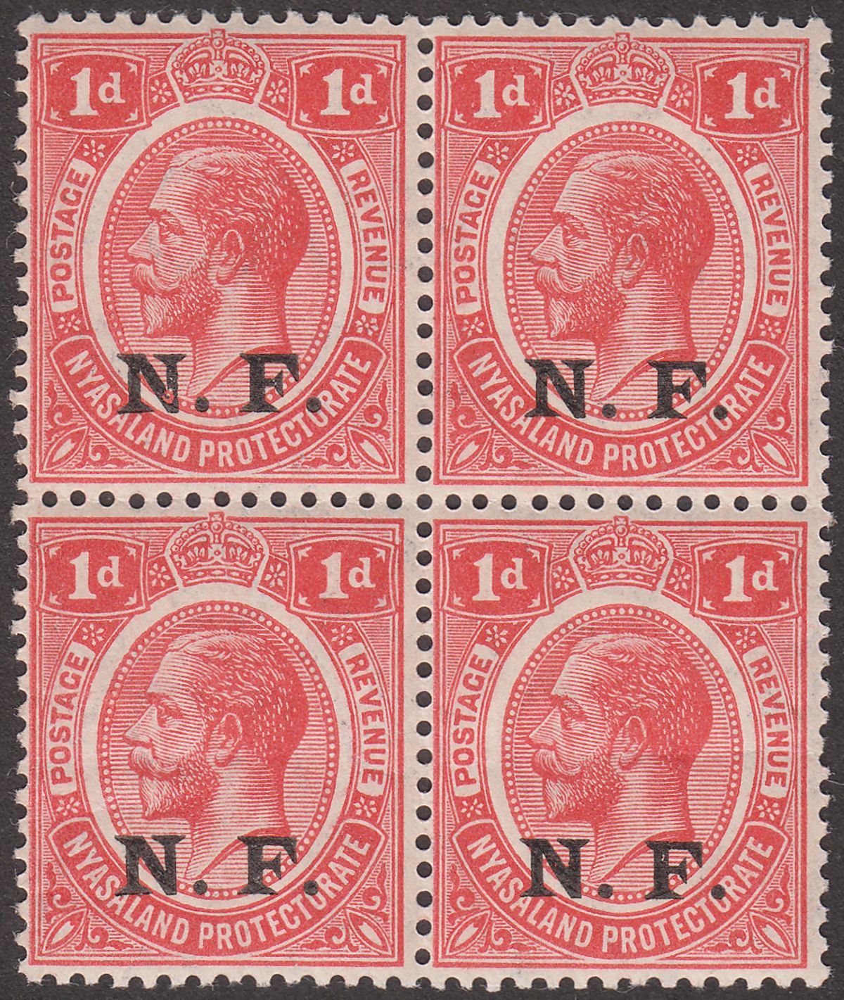 Tanganyika 1916 KGV NF Overprint 1d Block of 4 Mint SG N2 Broken N Variety