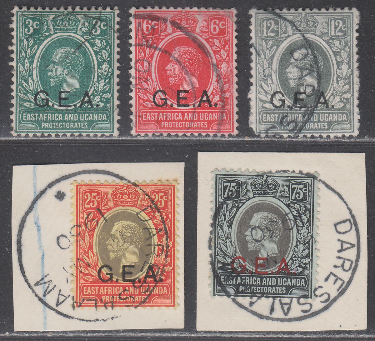 Tanganyika 1917 King V GEA Overprint Part Set to 75c Used