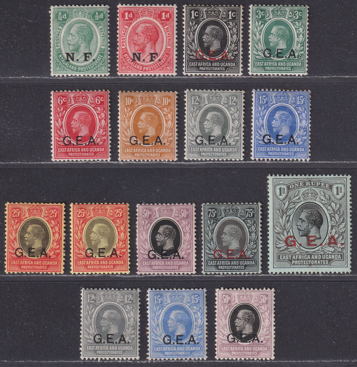Tanganyika 1916-21 KGV Overprint Selection to 1r Mint