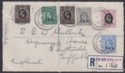 Click for more photos and details Tanganyika 1922 KGV 50c 15c 12c 3c 1c x2 Regd Cover Front Dar-es-Salaam to UK