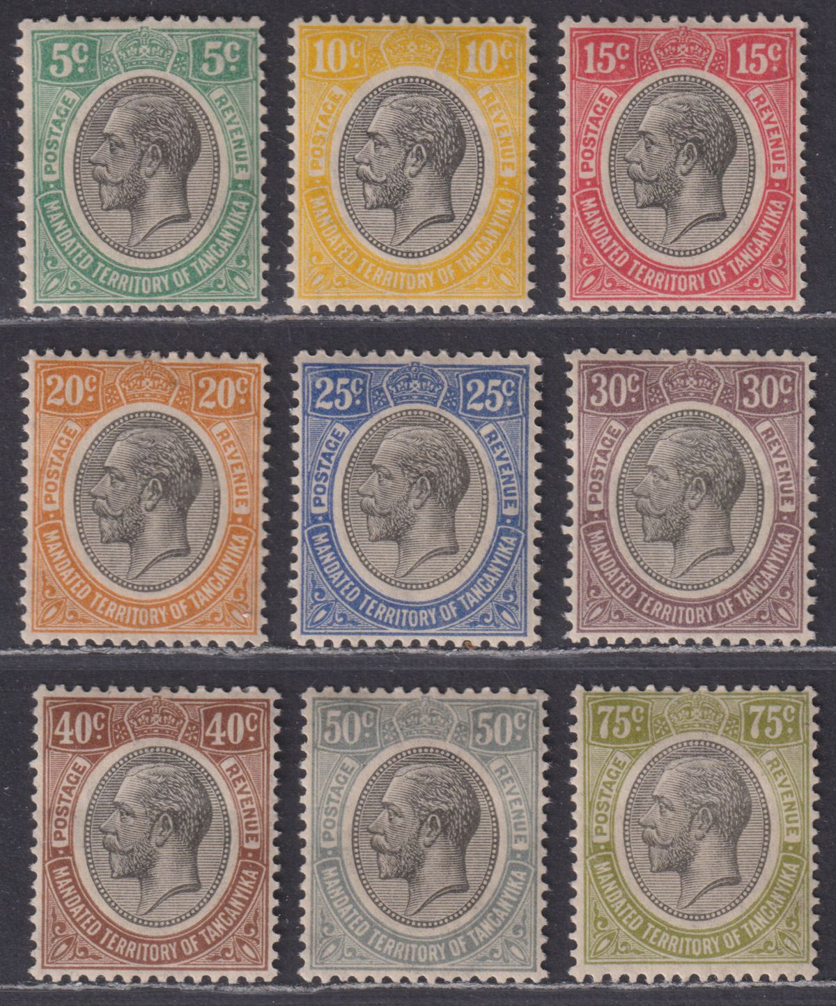 Tanganyika 1927 King George V Part Set to 75c Mint - toned gum