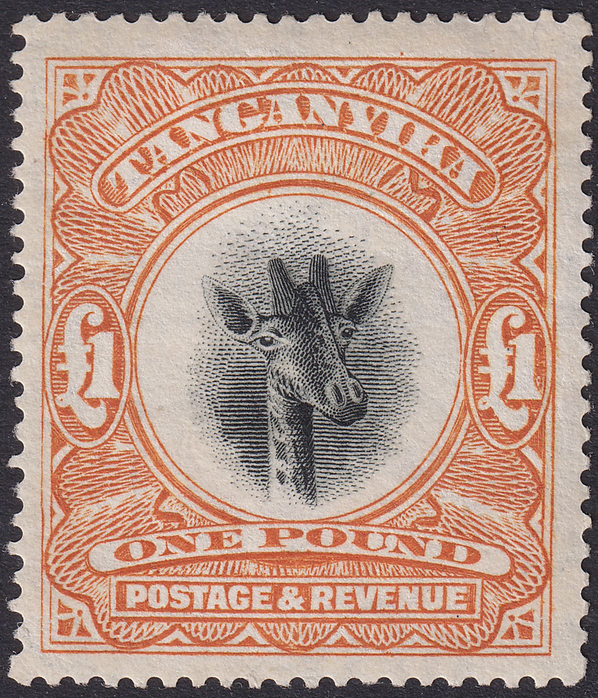 Tanganyika 1922 KGV Giraffe £1 Yellow-Orange wmk Side Mint SG88 c£500 GUM FAULT