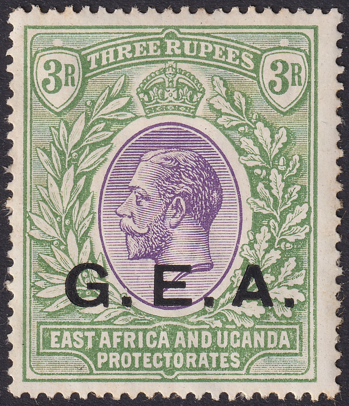 Tanganyika 1921 KGV GEA Opt 3r Violet and Green Mint SG67 cat £130