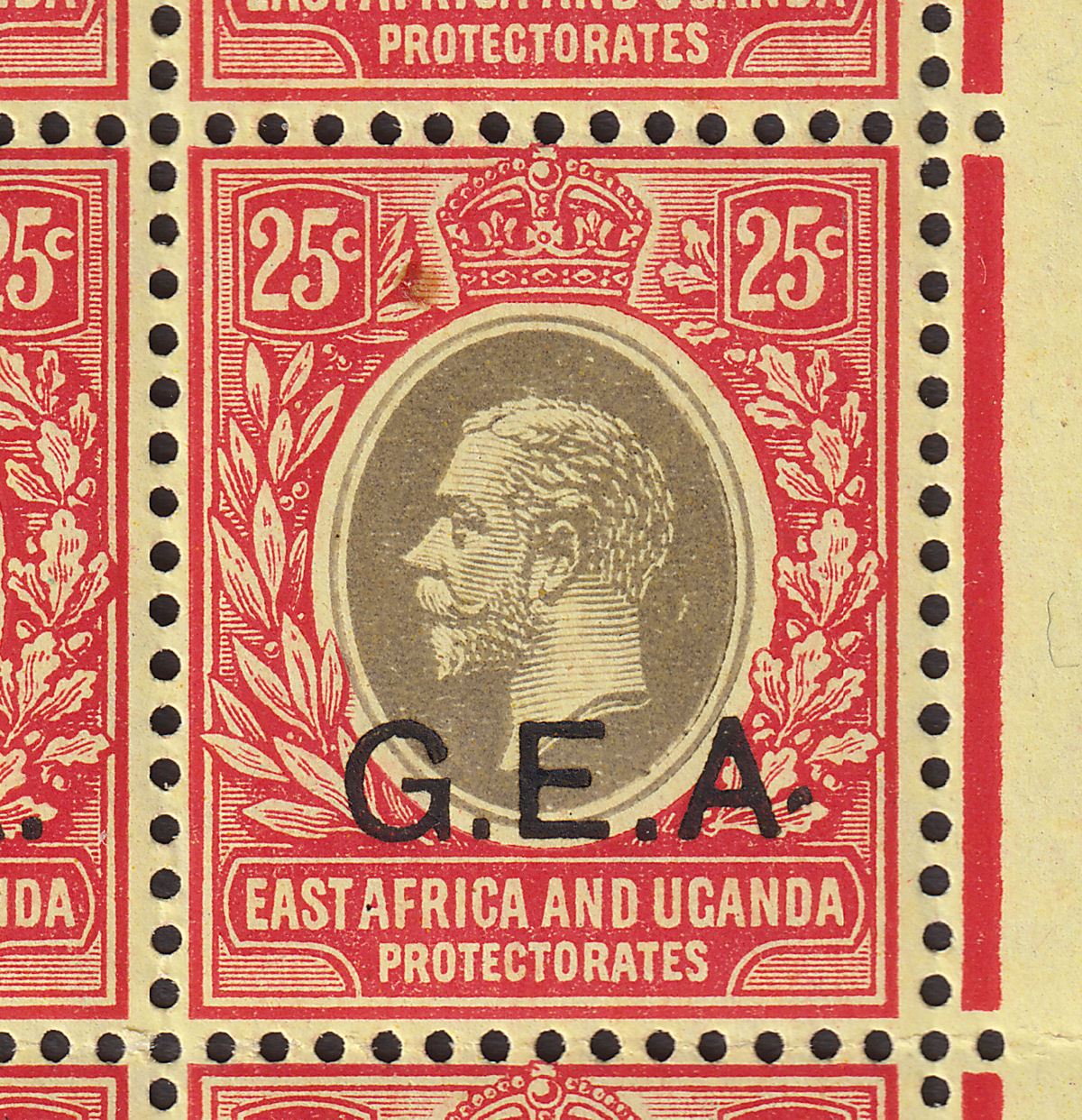 Tanganyika 1921 KGV GEA Opt 25c Part Sheet Raised Stop After A var Mint Unlisted