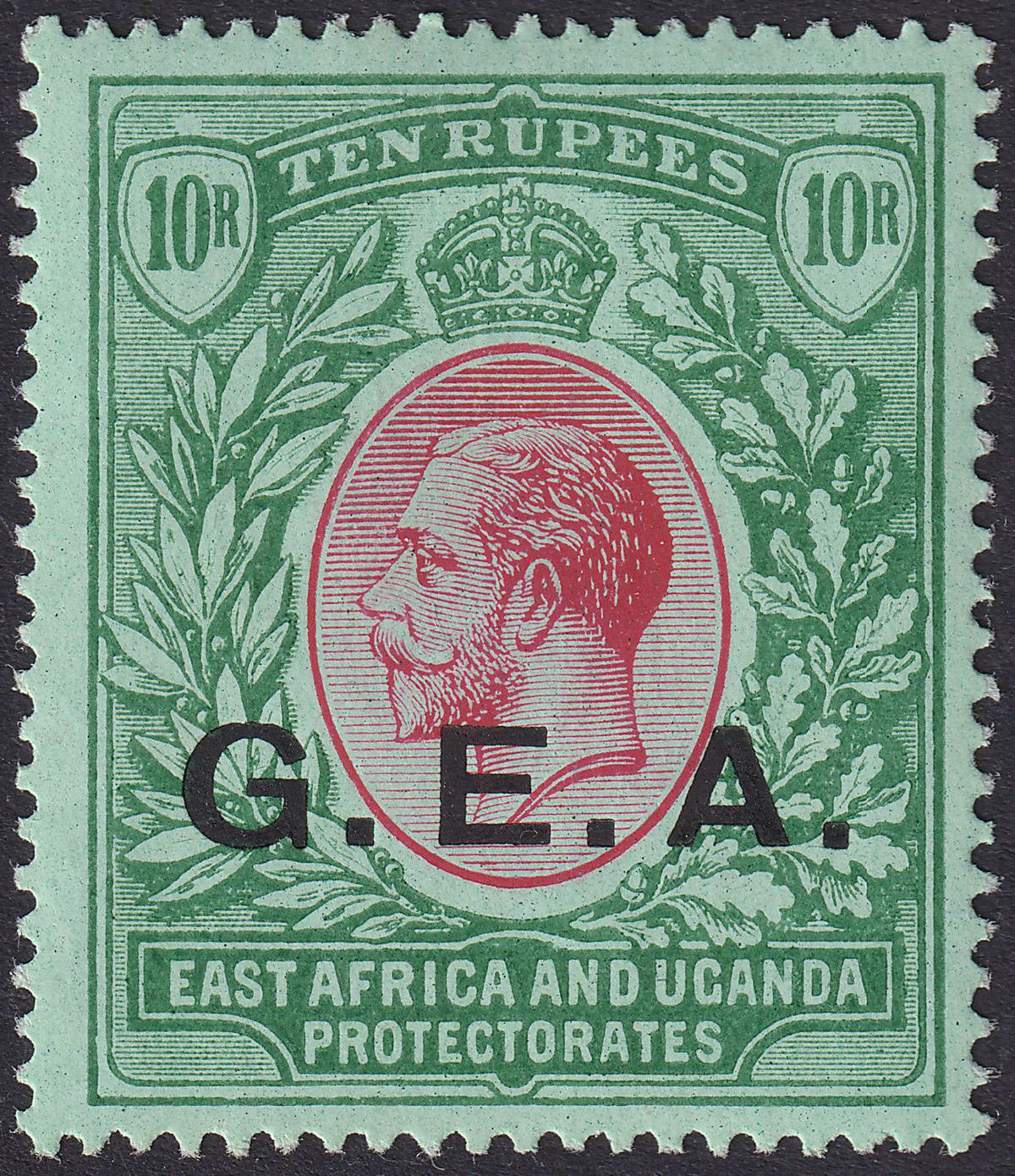 Tanganyika 1917 KGV GEA Opt 10r Red and Green on Green Mint SG60 cat £150