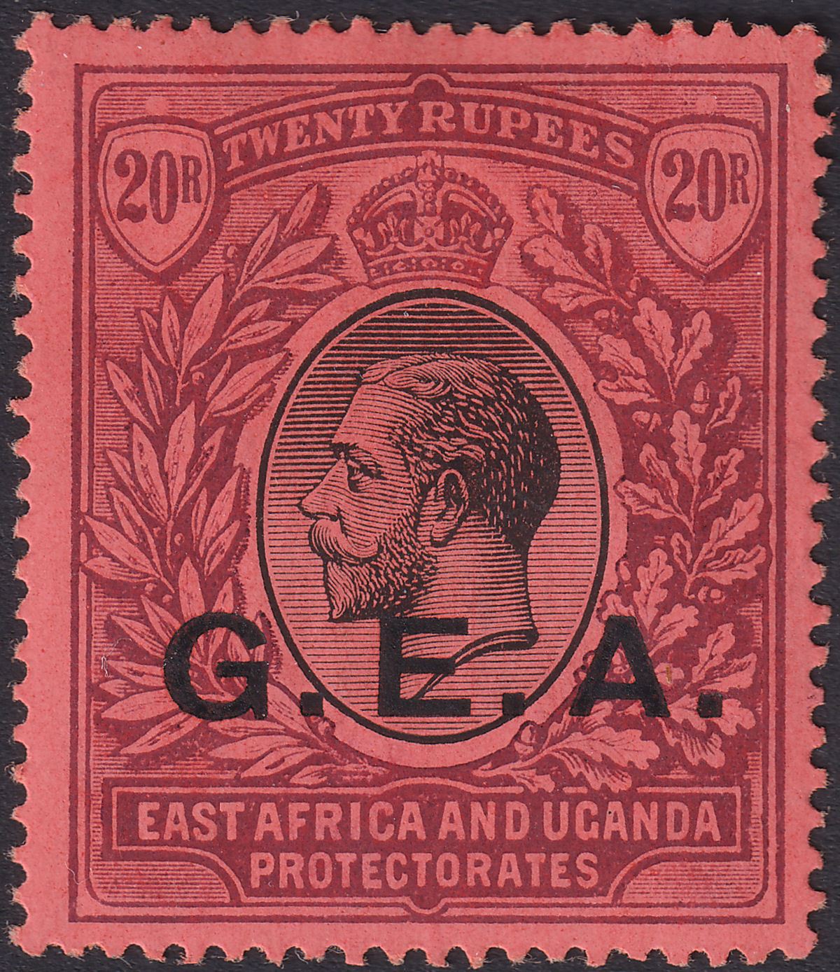 Tanganyika 1917 KGV GEA Opt 20r Black and Purple on Red Mint SG61 cat £350