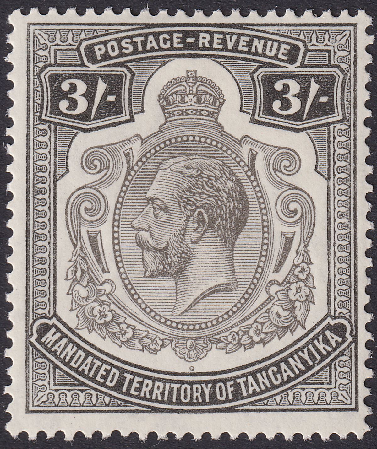 Tanganyika 1927 KGV 3sh Black Mint SG104 cat £50