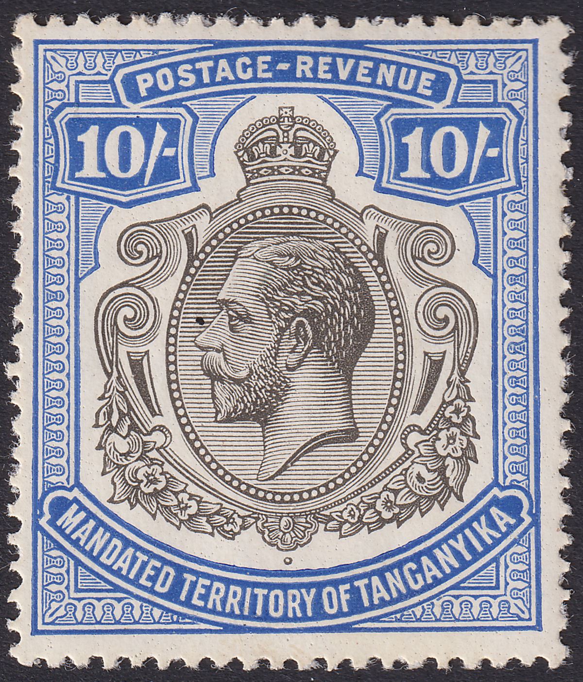 Tanganyika 1927 KGV 10sh Deep Blue and Black Mint SG106 cat £120 small mark