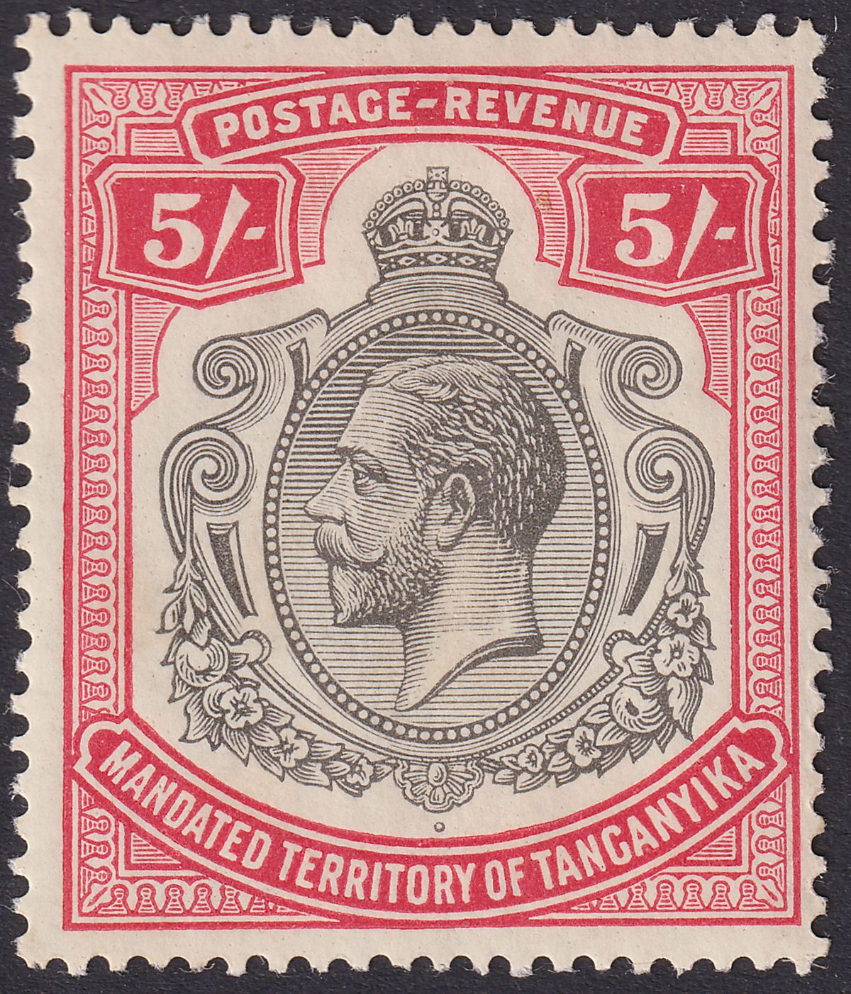 Tanganyika 1927 KGV 5sh Carmine-Red and Black Mint SG105 cat £60