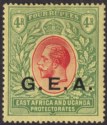 Click for more photos and details Tanganyika 1917 KGV GEA Opt 4r Red and Green on Yellow Mint SG58 cat £26