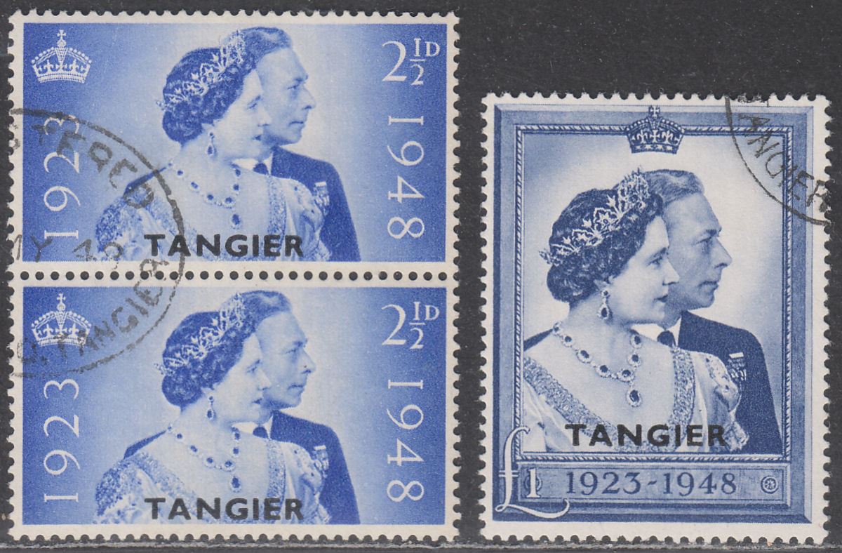 Morocco Agencies Tangier 1948 KGVI Silver Wedding 2½d, £1 Opt Used SG255-256 RSW