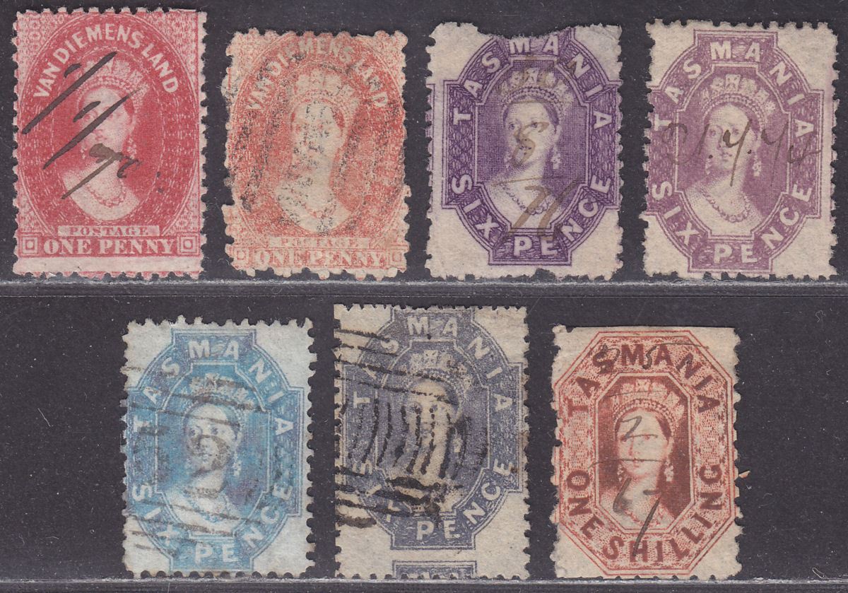 Tasmania Queen Victoria wmk Numerals Selection to 1sh Used Van Diemens