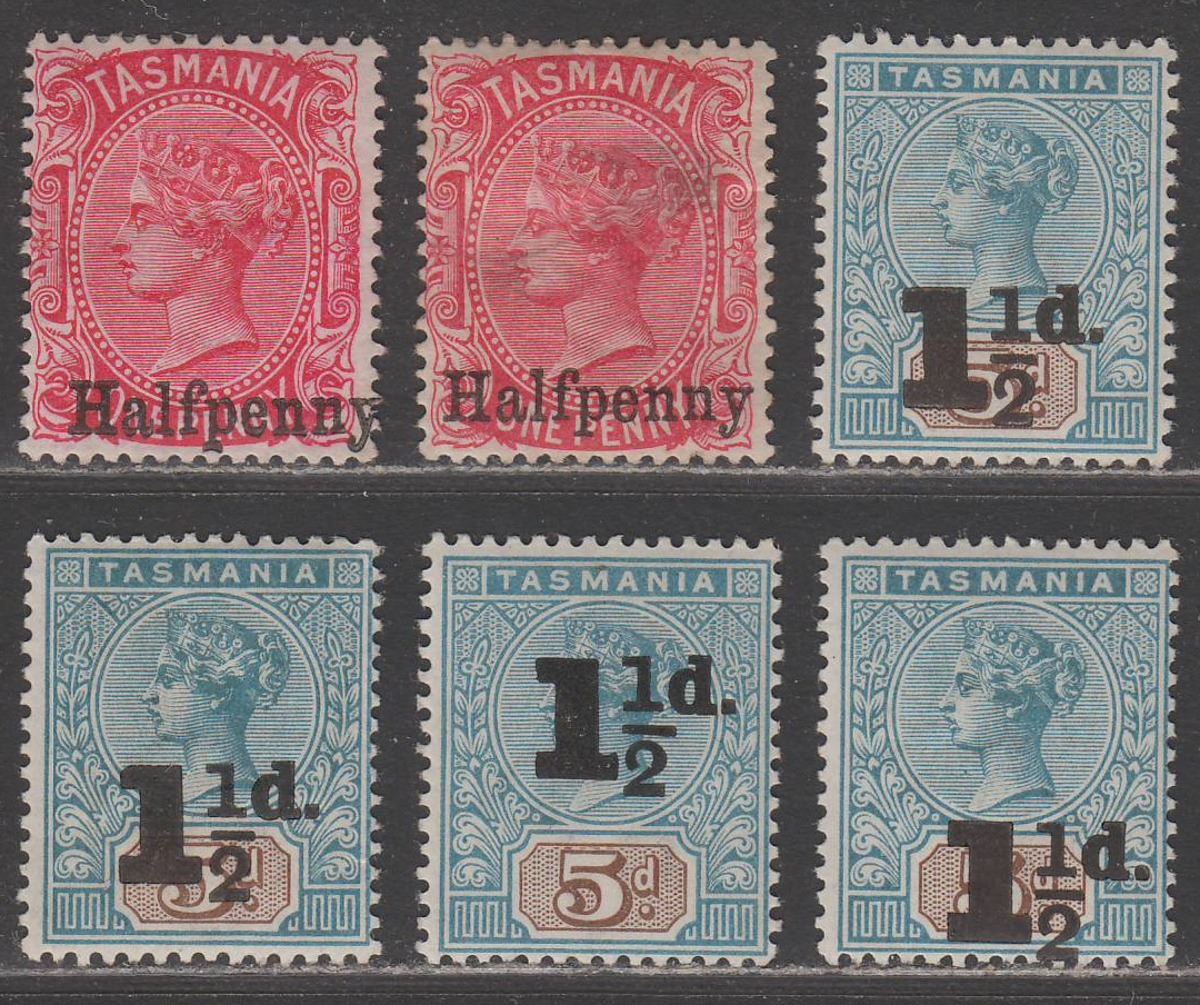 Tasmania 1889-1904 QV ½d on 1d, 1½d on 5d Surcharge Selection Mint SG167 SG244